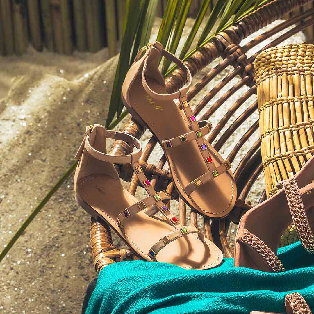 Saint Quincy Multi Stones Studded Natural Leather Sandals - Image 8