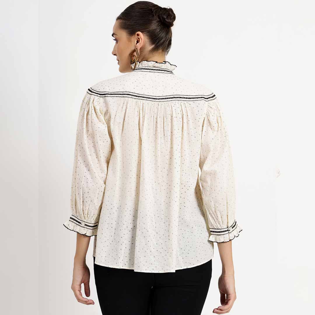 Saint Quincy Womens Ivory Printed Cotton Dubby Top - Image 5