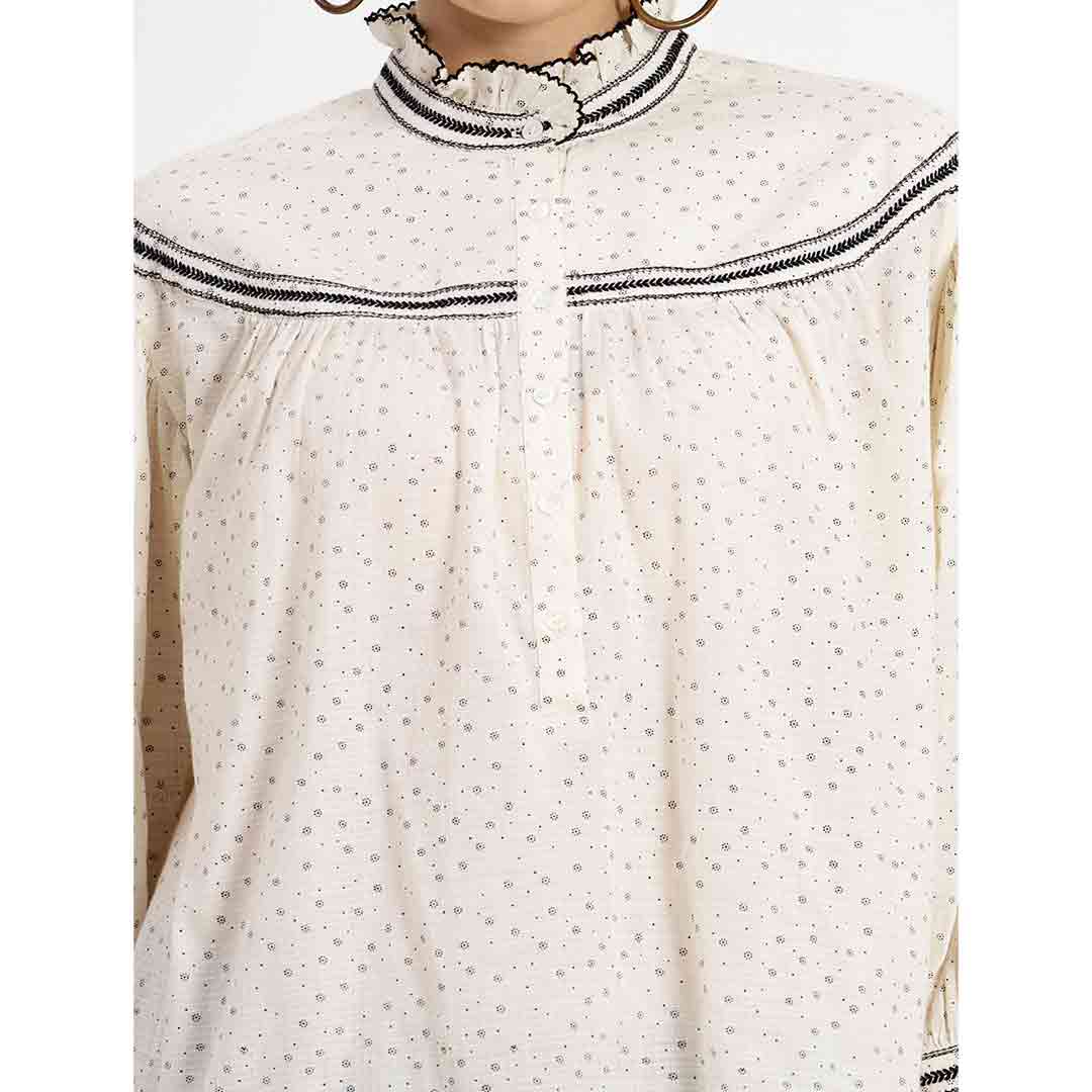 Saint Quincy Womens Ivory Printed Cotton Dubby Top - Image 6
