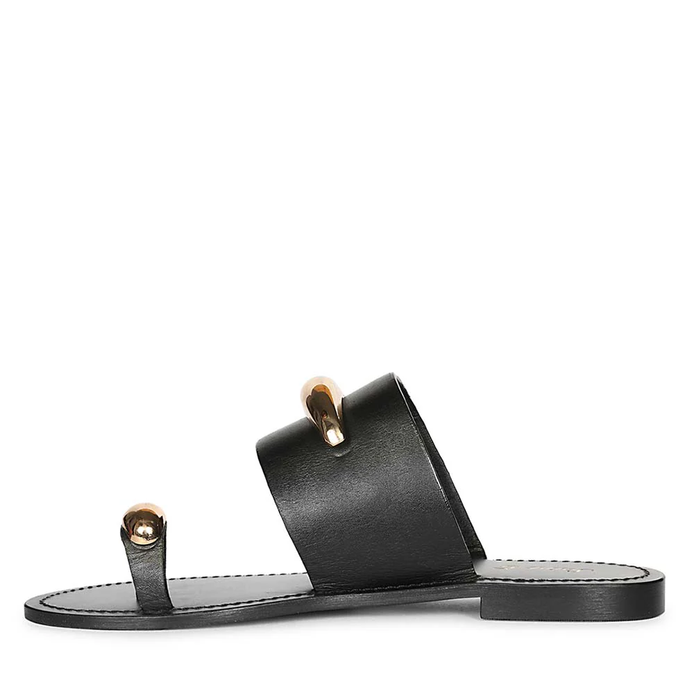 Saint Quinel Gold Metal Accents Black Leather Flats - Image 4