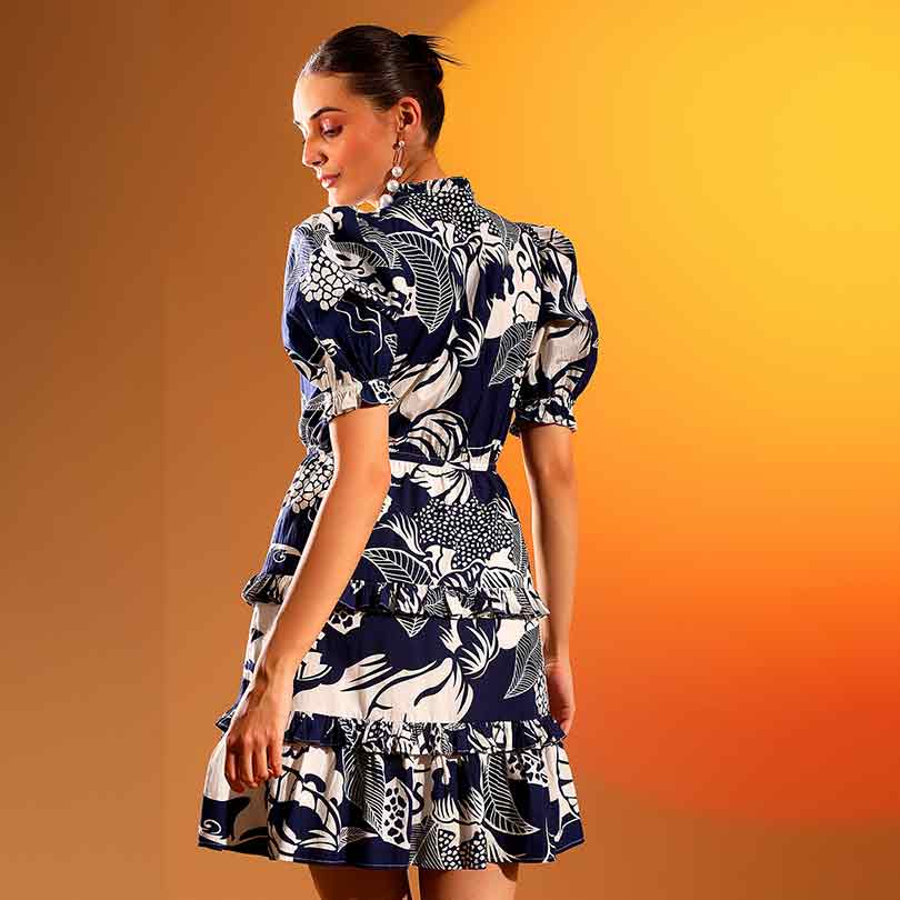 Saint Quinn Womens Blue Cotton Short Dress - Image 3
