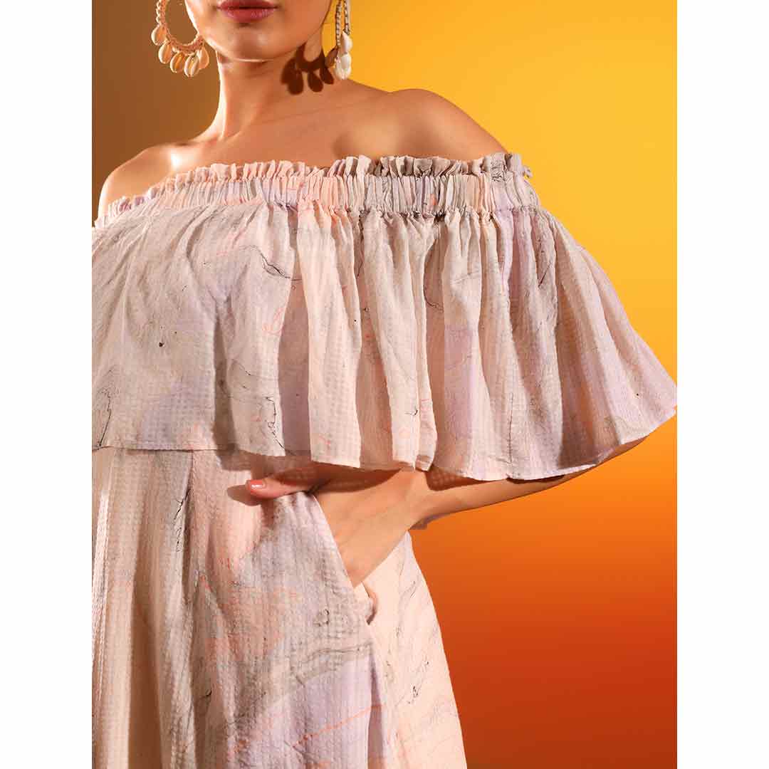 Saint Womens Lilac Marbel Dobby Off-Shoulder Midi Dress - Image 5