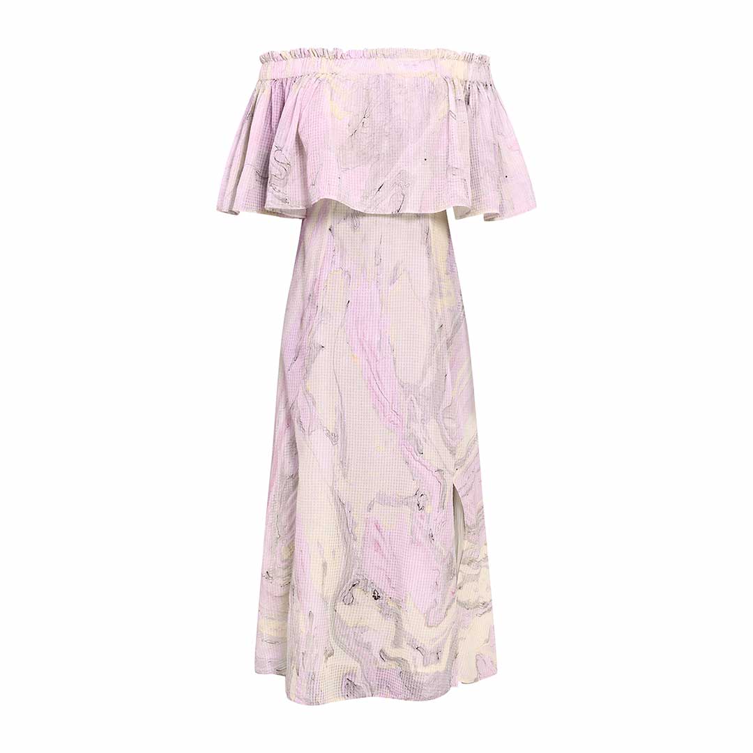 Saint Womens Lilac Marbel Dobby Off-Shoulder Midi Dress - Image 6