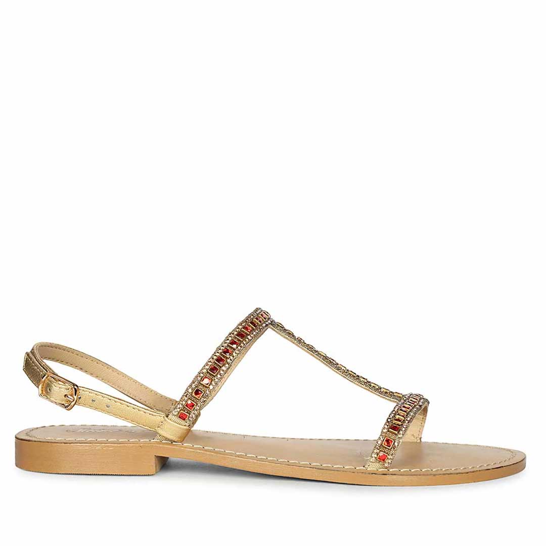 Saint Raelin Metallic Gold Leather Embellished Sandals