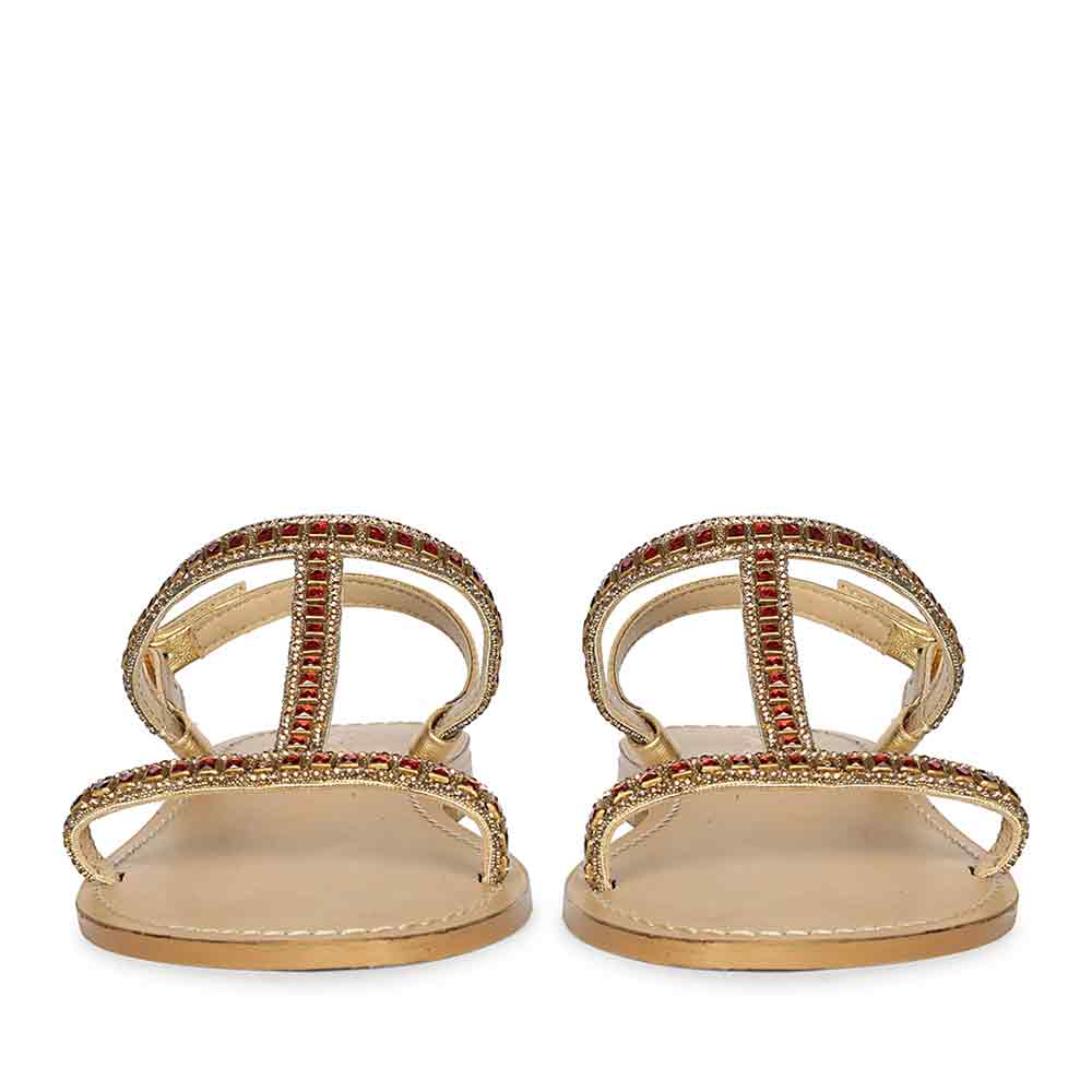 Saint Raelin Metallic Gold Leather Embellished Sandals - Image 4
