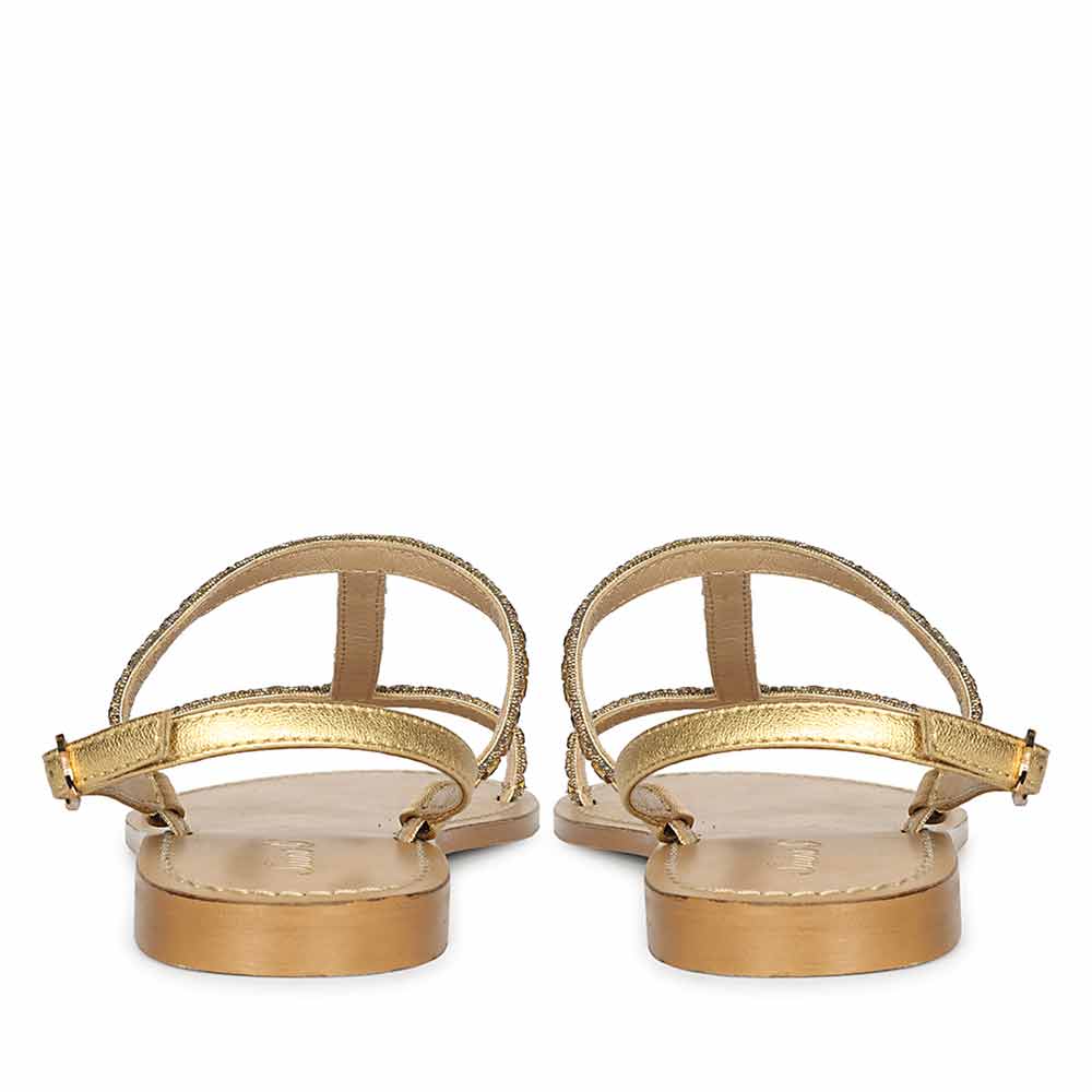 Saint Raelin Metallic Gold Leather Embellished Sandals - Image 5