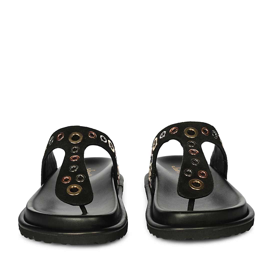 Saint Raelyn Eyelet Black Leather Footbed Sandals - Image 4