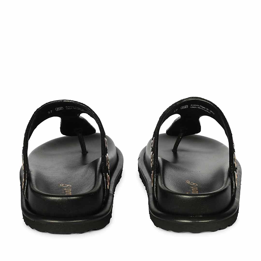 Saint Raelyn Eyelet Black Leather Footbed Sandals - Image 5