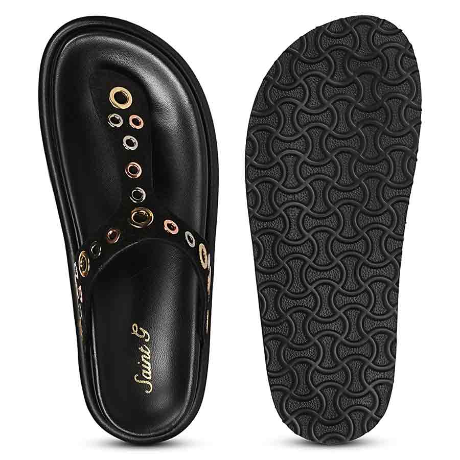 Saint Raelyn Eyelet Black Leather Footbed Sandals - Image 6