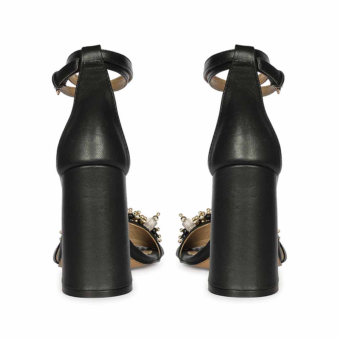 Saint Raquel Jewel Black Leather Block Heels - Image 6