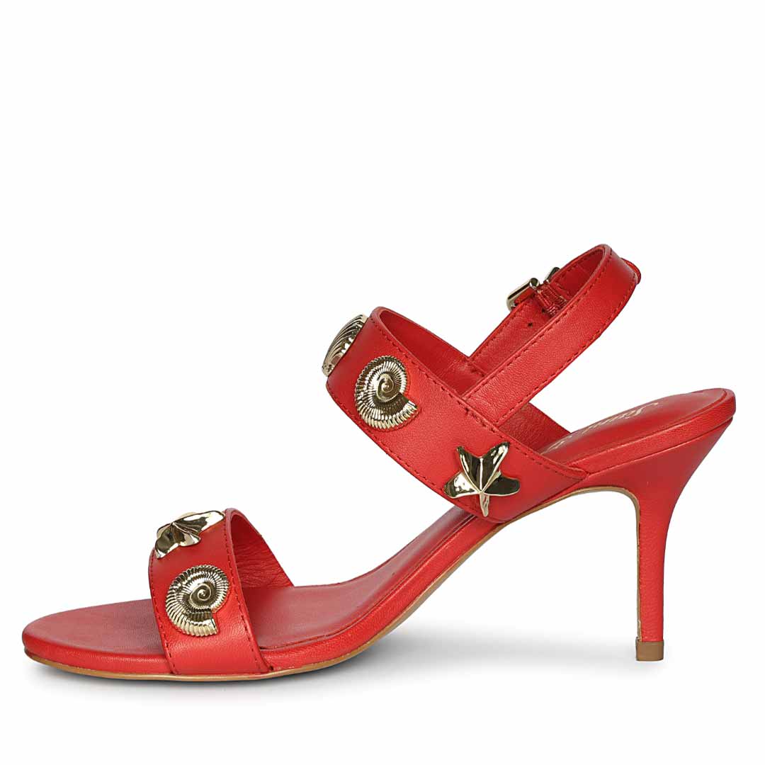 Saint Ravena Seashell & Star Embellished Goji Berry Leather Stilettos - Image 4