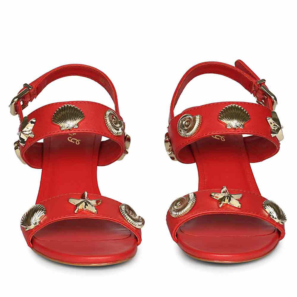 Saint Ravena Seashell & Star Embellished Goji Berry Leather Stilettos - Image 5