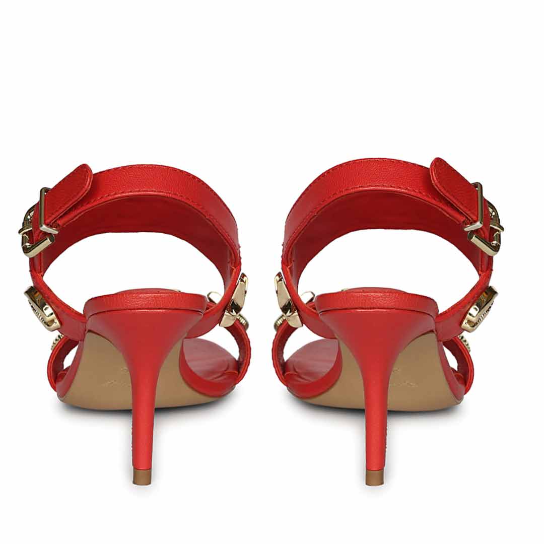 Saint Ravena Seashell & Star Embellished Goji Berry Leather Stilettos - Image 6