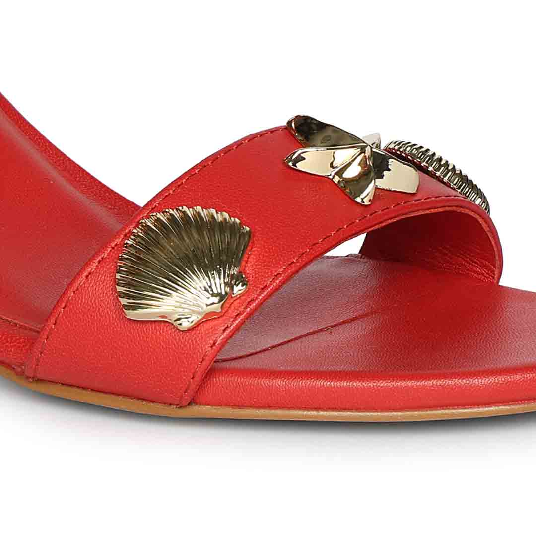 Saint Ravena Seashell & Star Embellished Goji Berry Leather Stilettos - Image 8