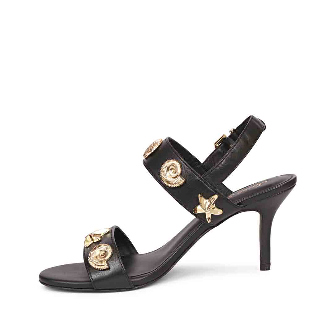 Saint Ravena Seashell & Star Embellished Black Leather Stilettos - Image 4