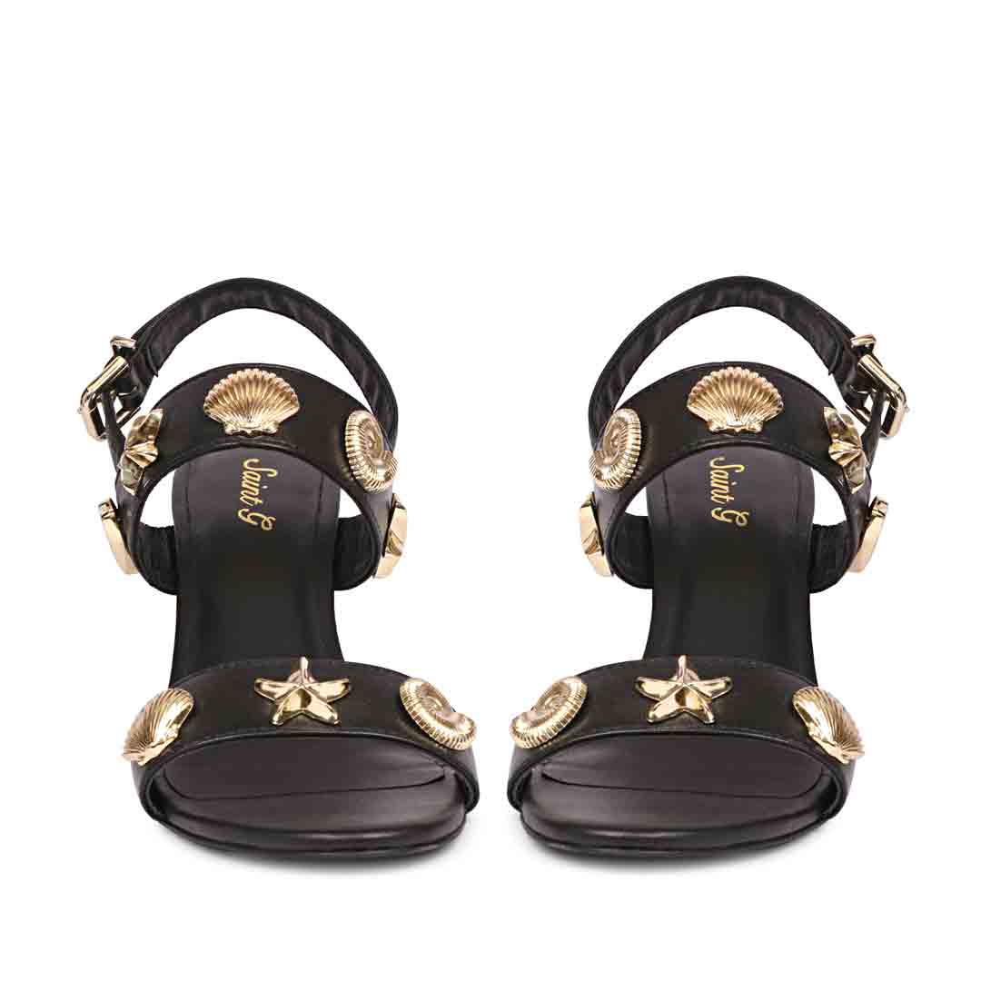 Saint Ravena Seashell & Star Embellished Black Leather Stilettos - Image 5