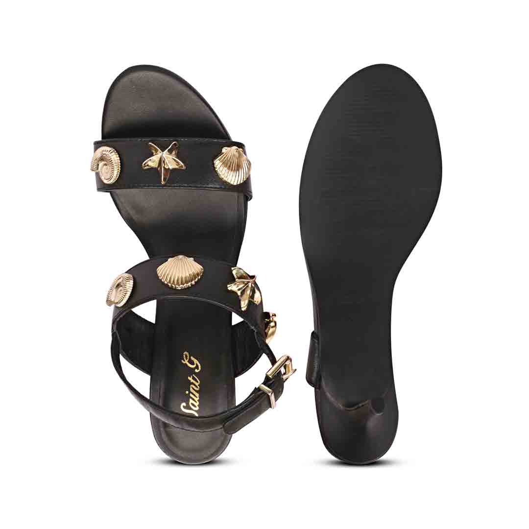 Saint Ravena Seashell & Star Embellished Black Leather Stilettos - Image 7