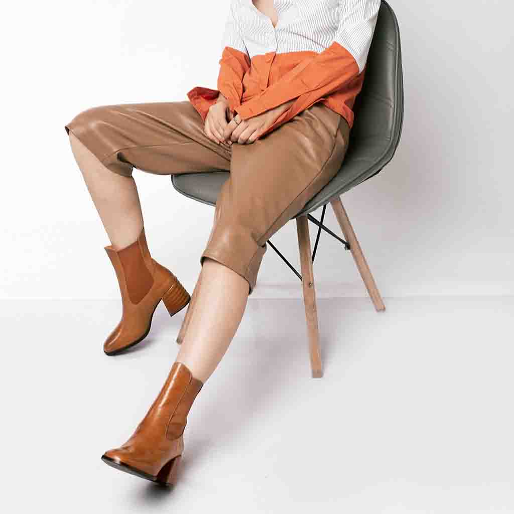 Saint Reagan Taupe Distressed Leather  High Ankle Boots - Image 2