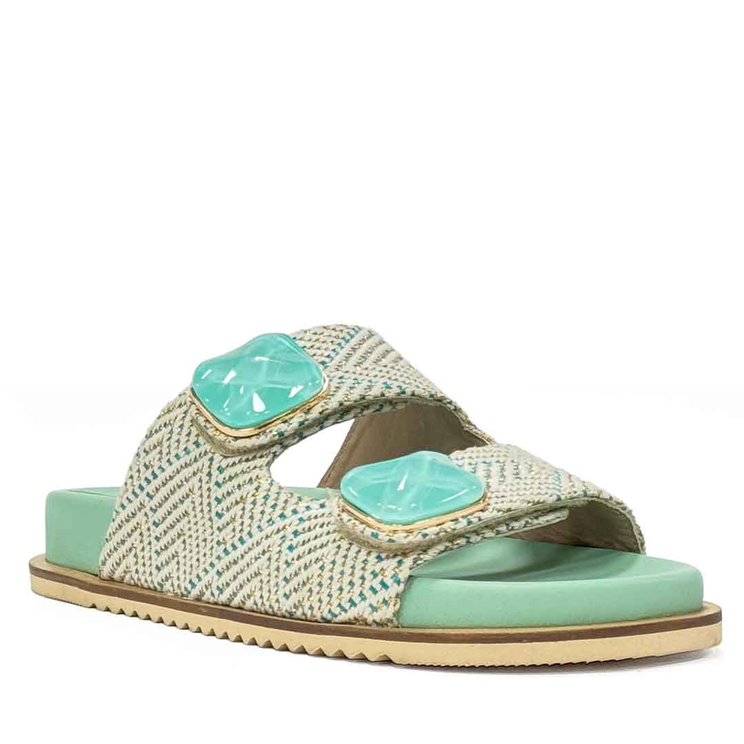 Saint Oren Turquoise Stone Jeweled Raffia Leather Sandals - Image 3