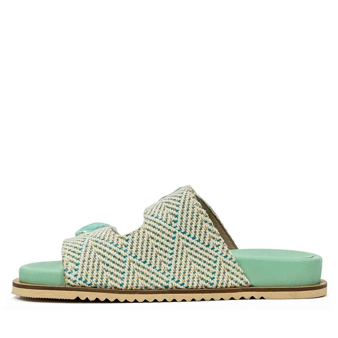 Saint Oren Turquoise Stone Jeweled Raffia Leather Sandals - Image 4