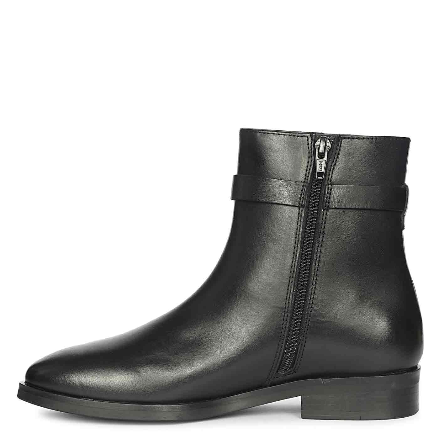 Saint Reese Black Leather Gold Buckle Decor Ankle Boots - Image 5
