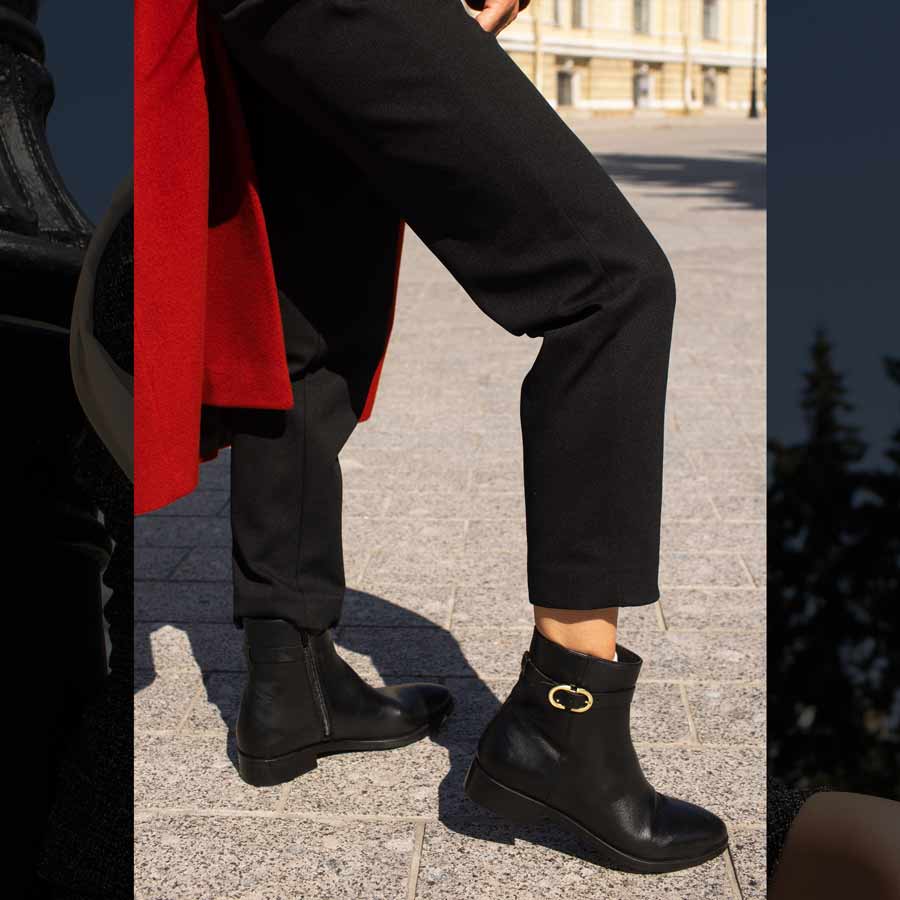 Saint Reese Black Leather Gold Buckle Decor Ankle Boots - Image 7