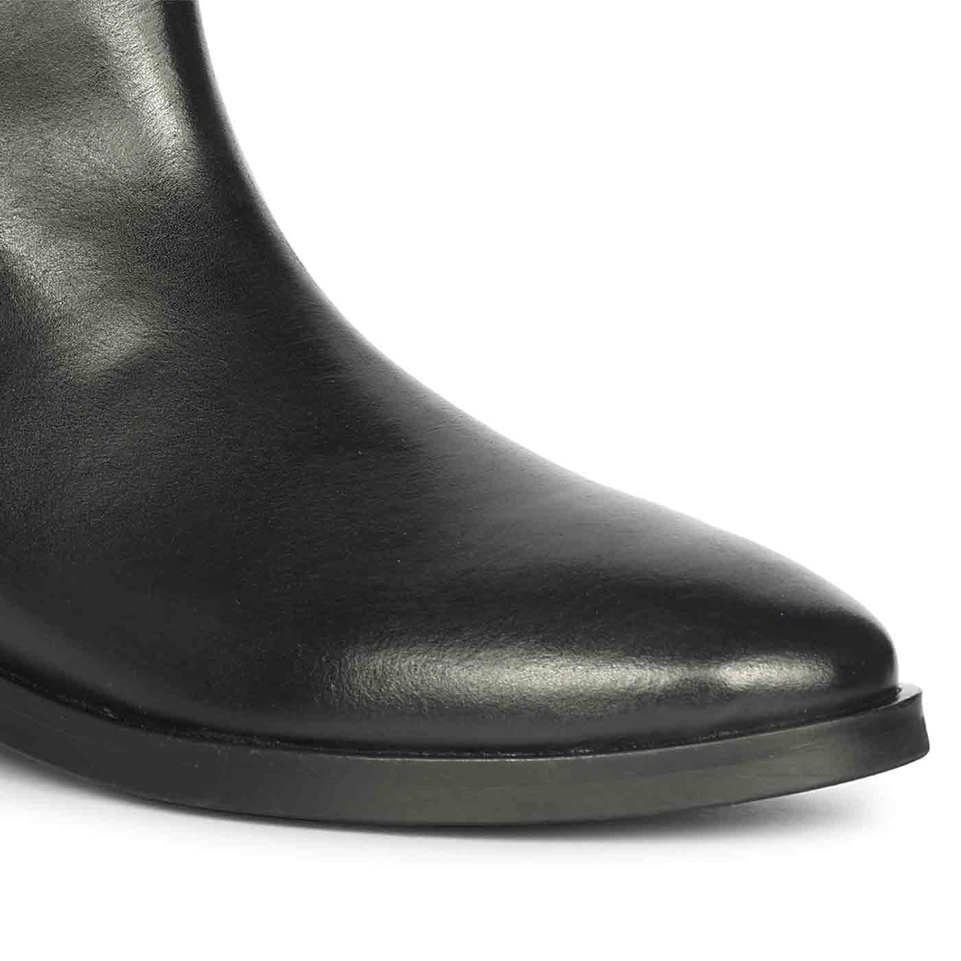 Saint Reese Black Leather Gold Buckle Decor Ankle Boots - Image 8