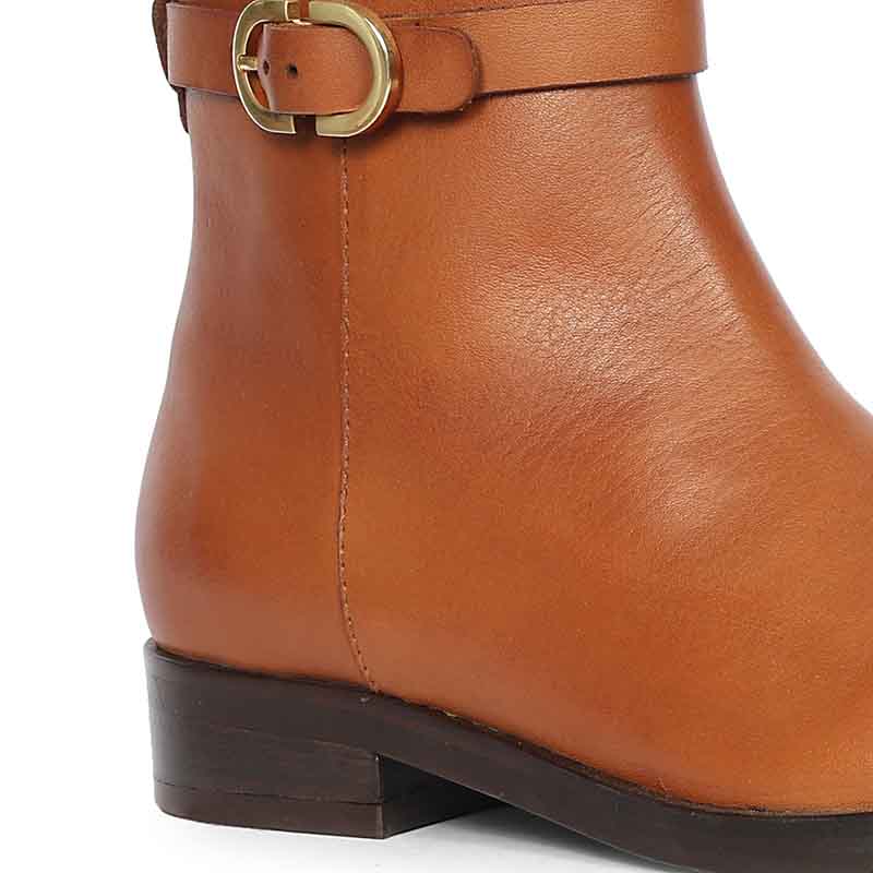 Saint Reese Tan Leather Gold Buckle Decor Ankle Boots - Image 7