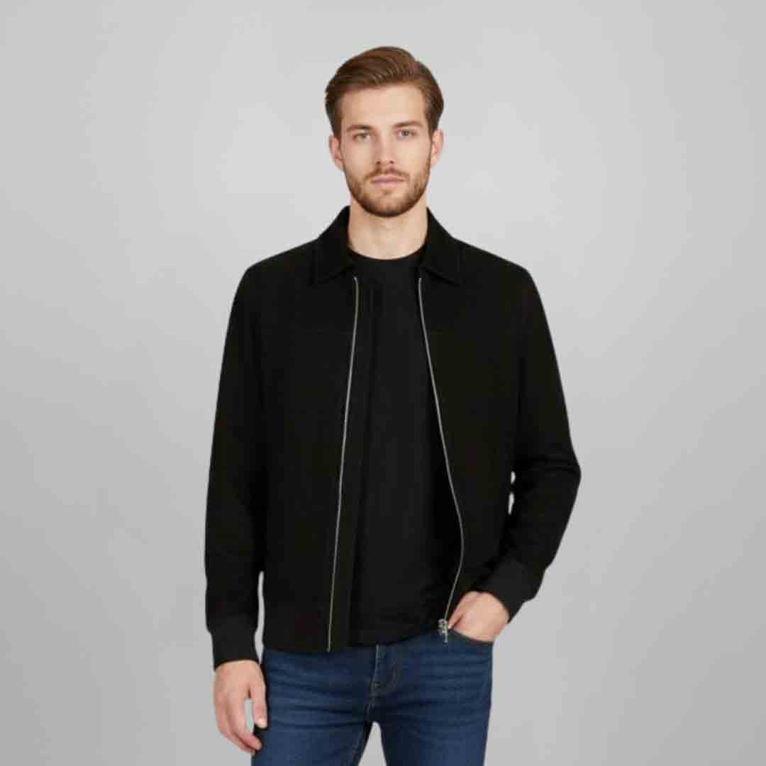 Saint Reggie Black Suede Leather Men's Bomber Jacket