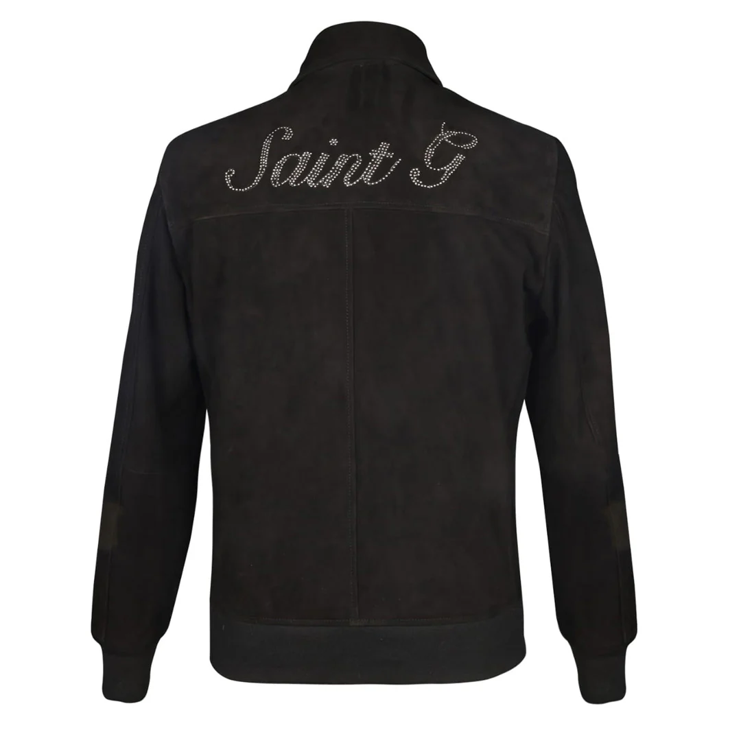 Saint Reggie Black Suede Leather Men's Bomber Jacket - Image 4