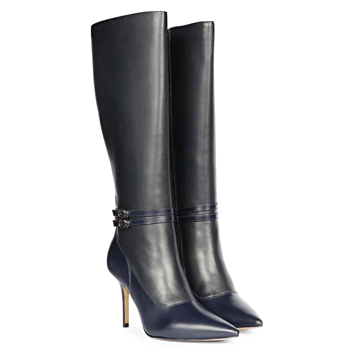 Saint Rey Buckle Decor Black & Blue Leather Long Boots - Image 3