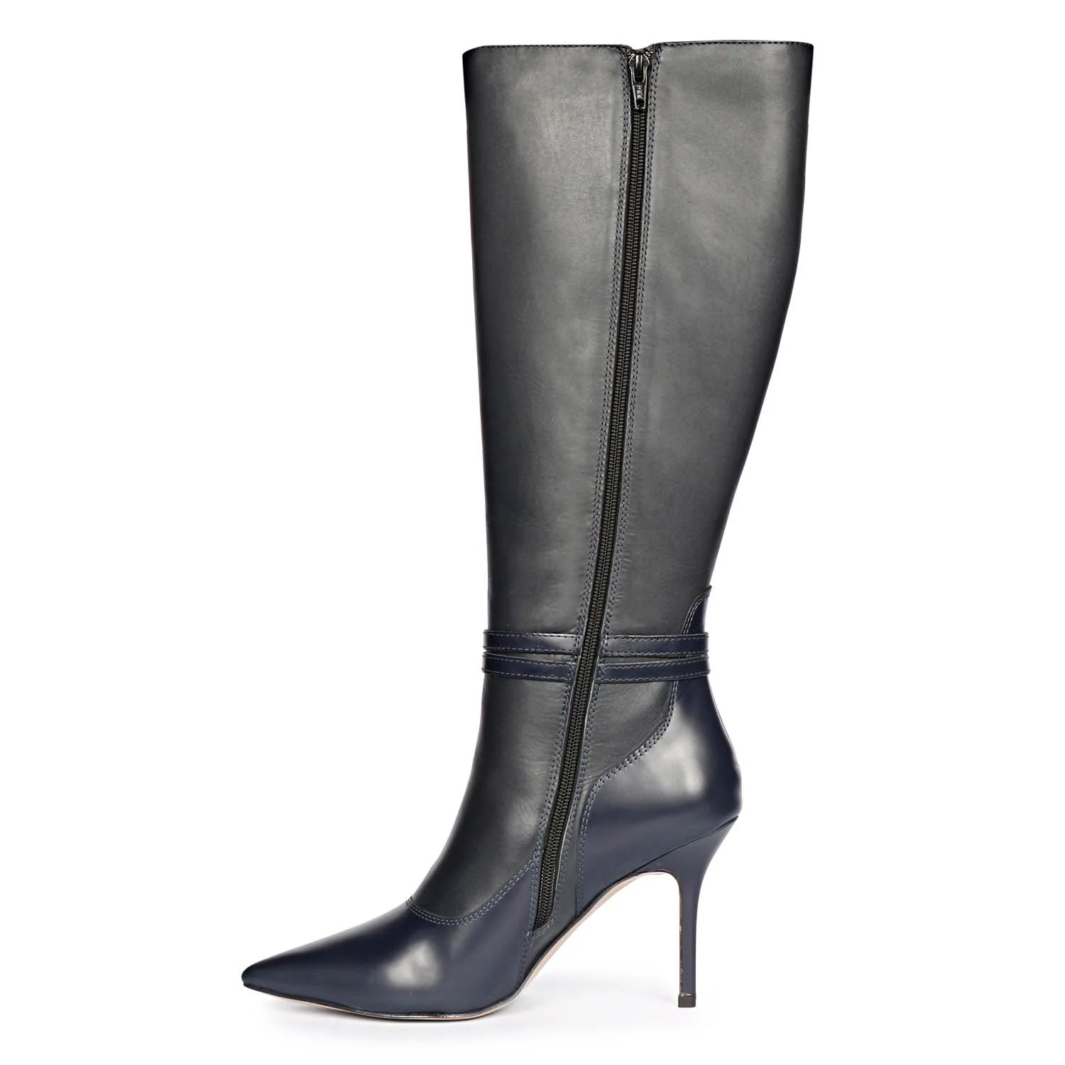 Saint Rey Buckle Decor Black & Blue Leather Long Boots - Image 4
