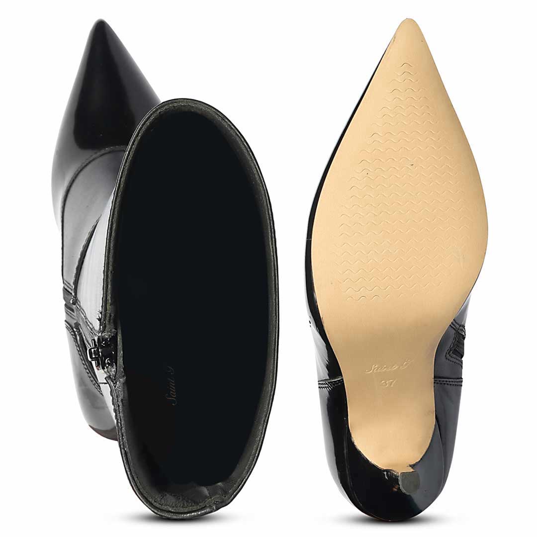 Saint Rey Buckle Decor Black Leather Long Boots - Image 7