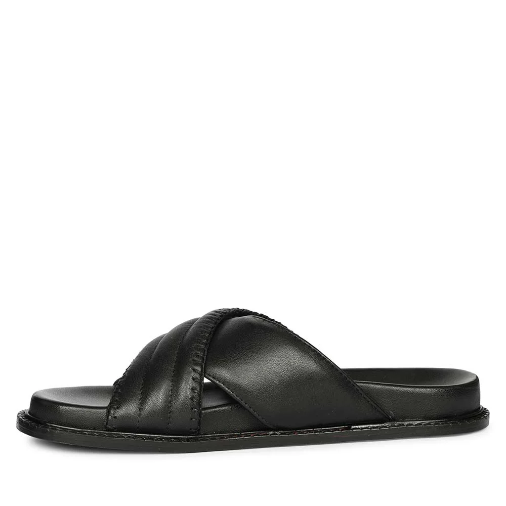 Saint Reya Padded Cross Strap Black Leather Flats - Image 4