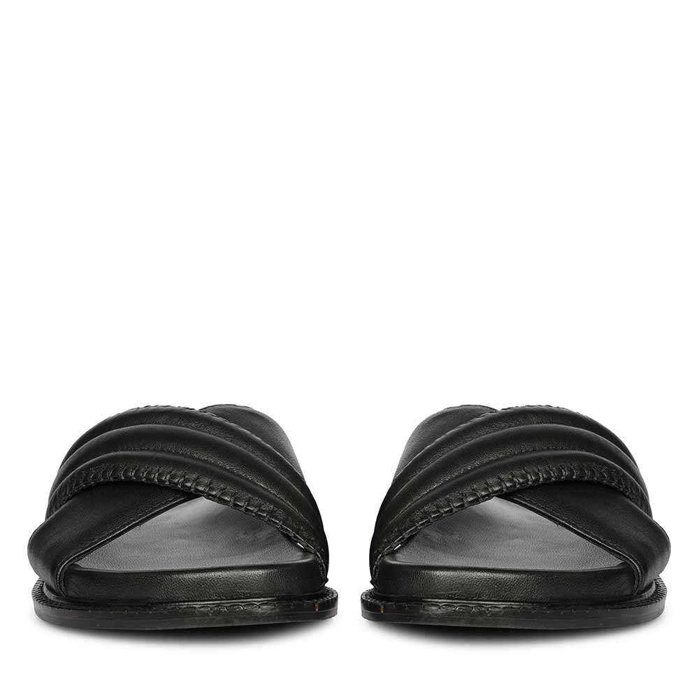 Saint Reya Padded Cross Strap Black Leather Flats - Image 5