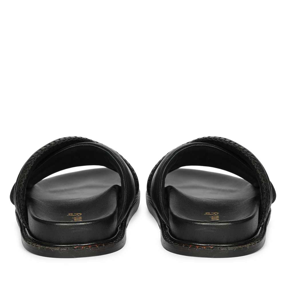 Saint Reya Padded Cross Strap Black Leather Flats - Image 6