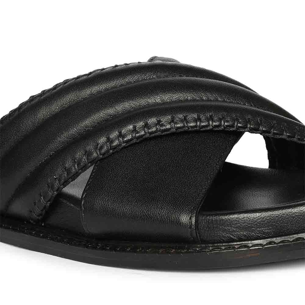 Saint Reya Padded Cross Strap Black Leather Flats - Image 8