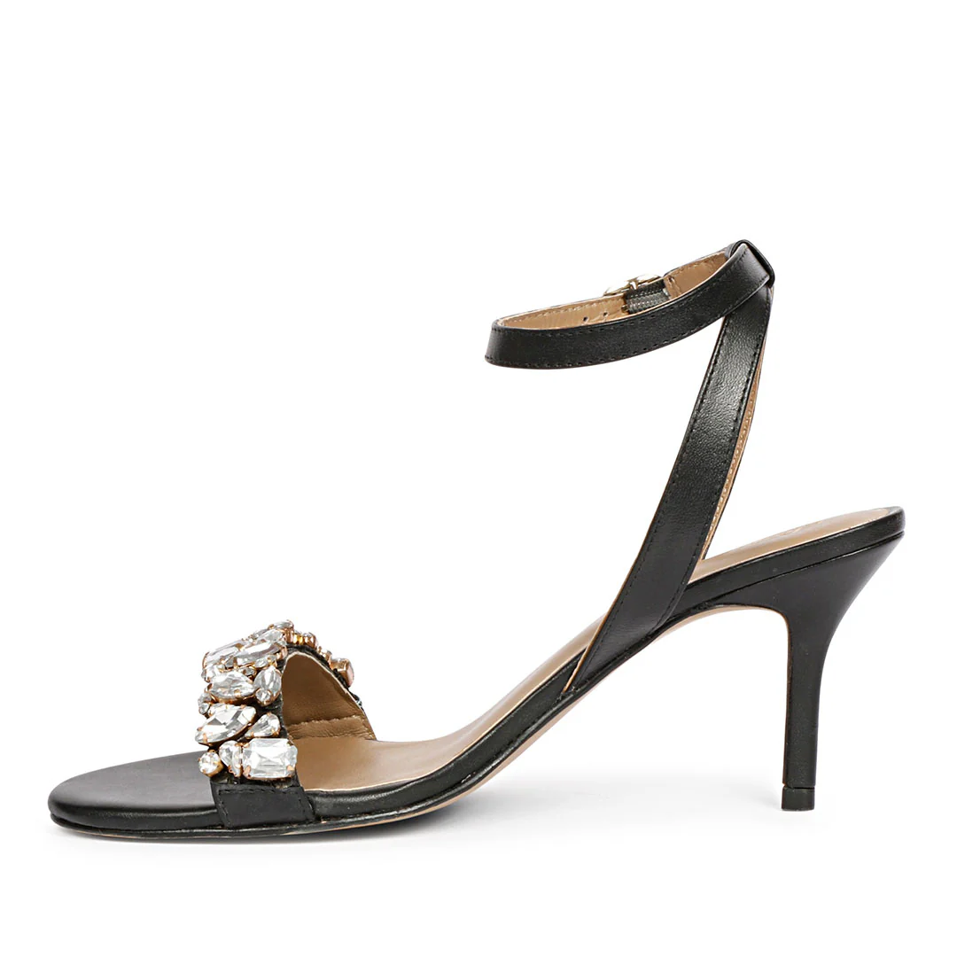 Saint Riana Stone Embellished Black Leather Stilettos - Image 4