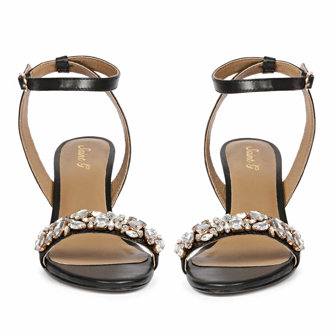 Saint Riana Stone Embellished Black Leather Stilettos - Image 5
