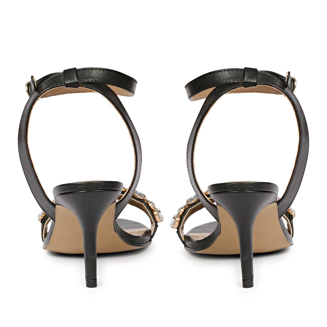 Saint Riana Stone Embellished Black Leather Stilettos - Image 6