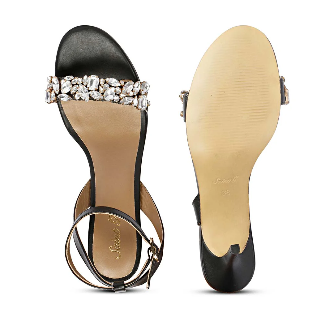 Saint Riana Stone Embellished Black Leather Stilettos - Image 7