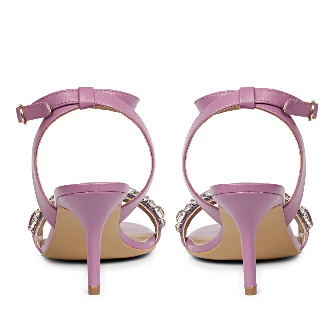 Saint Riana Stone Embellished Lilac Leather Stilettos - Image 6