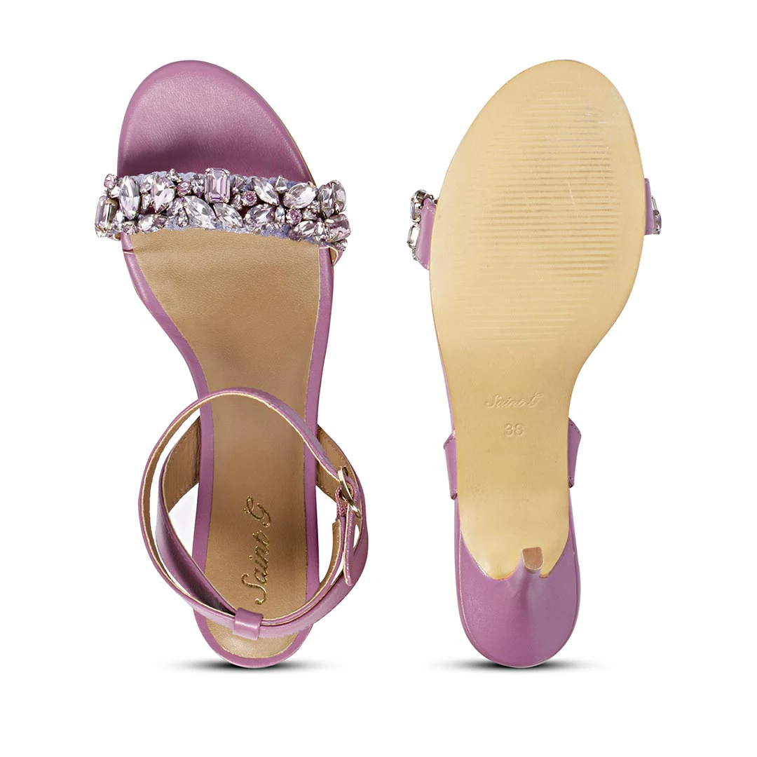 Saint Riana Stone Embellished Lilac Leather Stilettos - Image 7