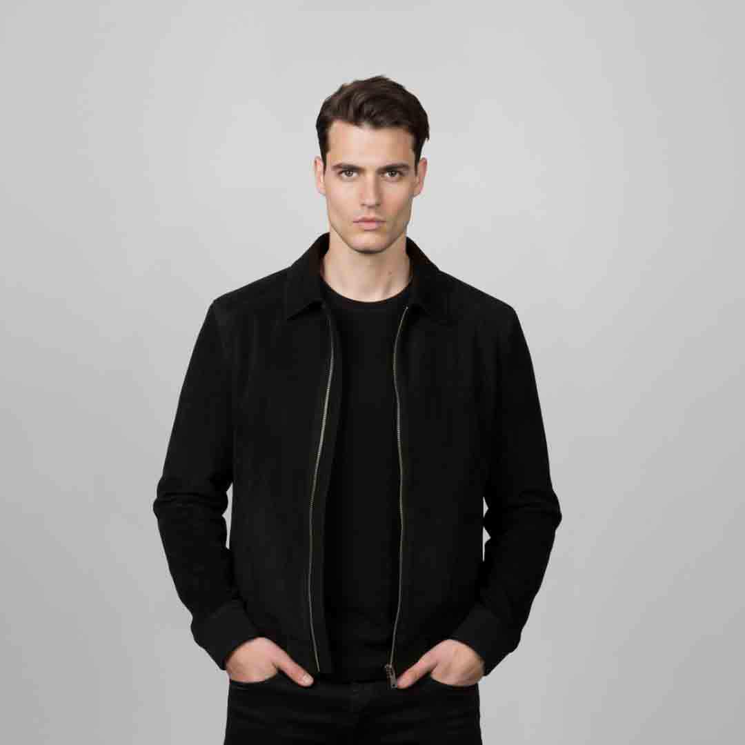 Saint Rio Black Suede Men's Bomber Jacket
