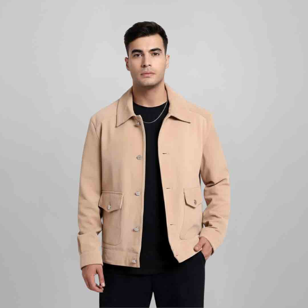 Saint Rocco Salmon Color Suede Leather Men's Jacket With Collars