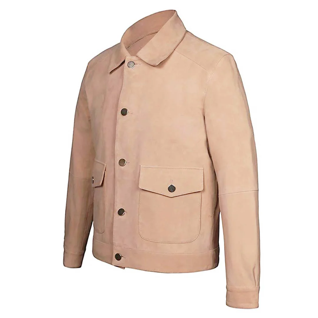 Saint Rocco Salmon Color Suede Leather Men's Jacket With Collars - Image 3