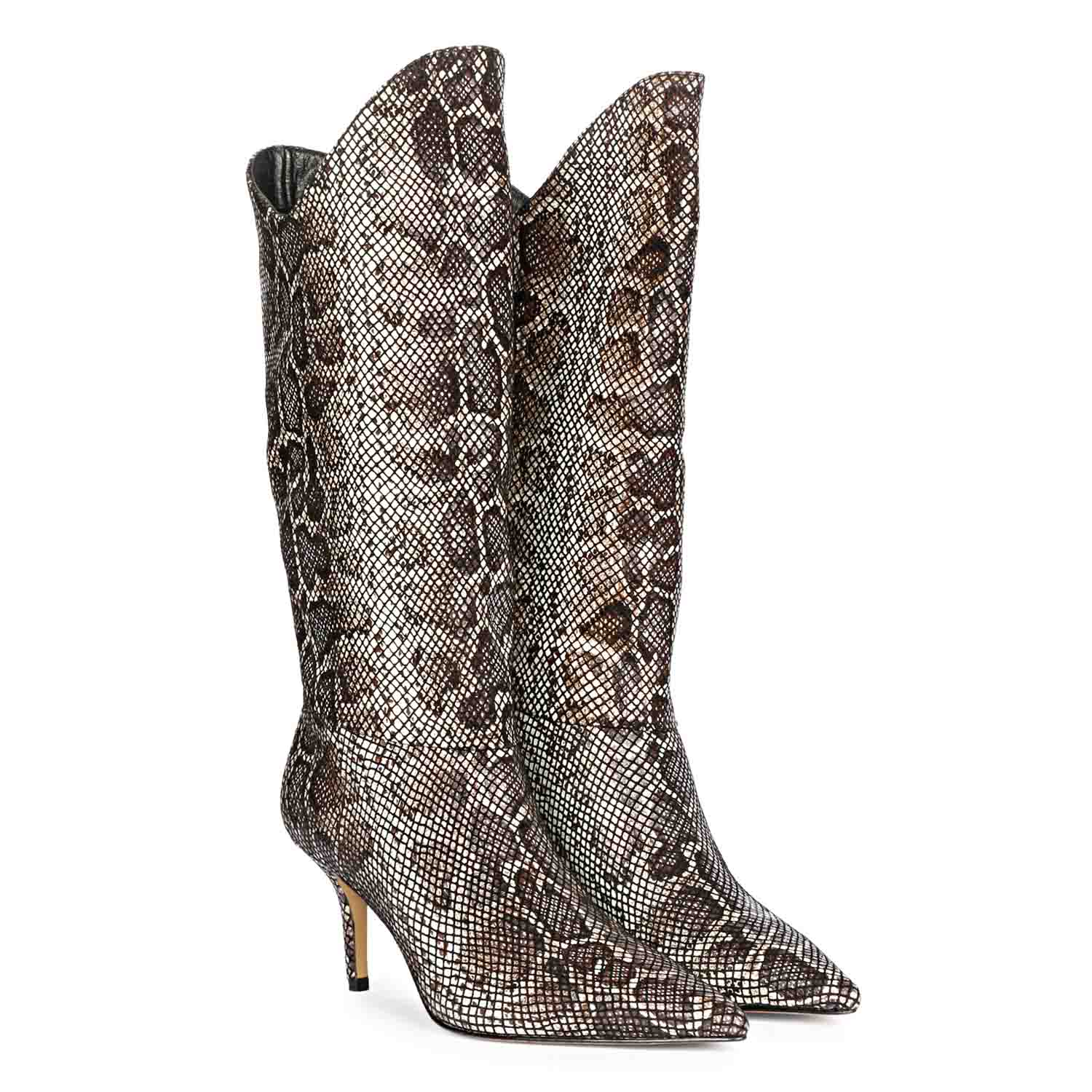 Saint Rocio Snake Print Brown Leather Calf Boots - Image 4