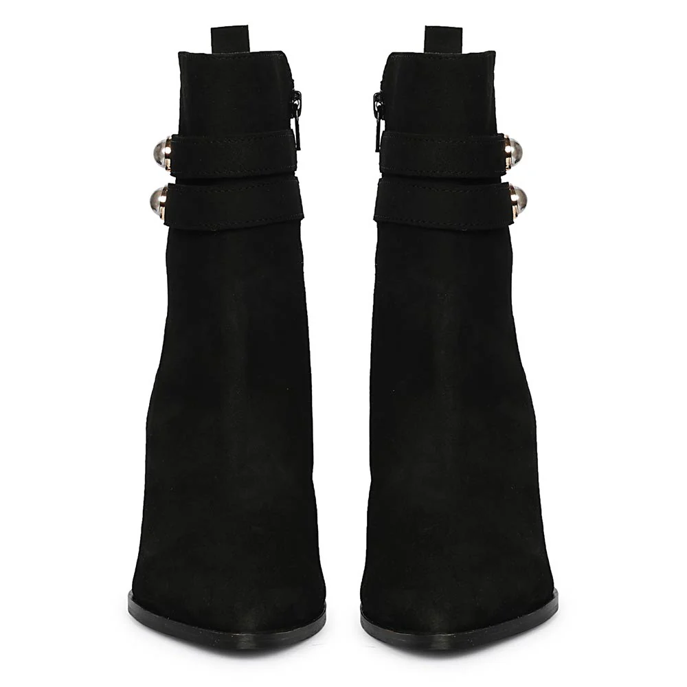 Saint Rosabel Pearl Black Suede Leather Wedge Ankle Boots - Image 4