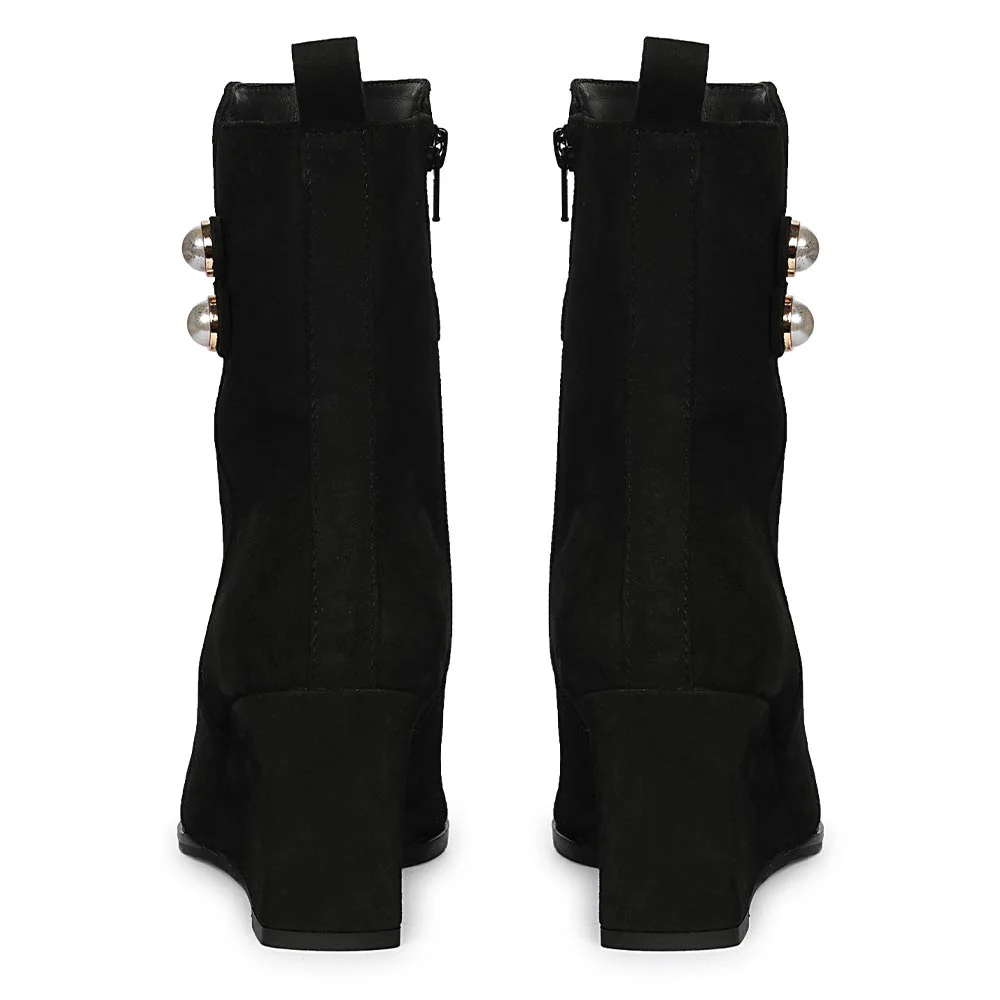 Saint Rosabel Pearl Black Suede Leather Wedge Ankle Boots - Image 5