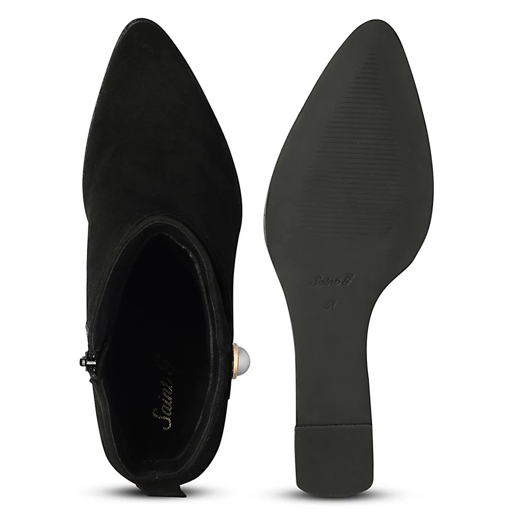 Saint Rosabel Pearl Black Suede Leather Wedge Ankle Boots - Image 6